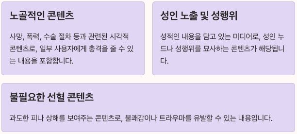 트위터(X)에서 민감한 콘텐츠의 세 가지 주요 범주 정리 이미지