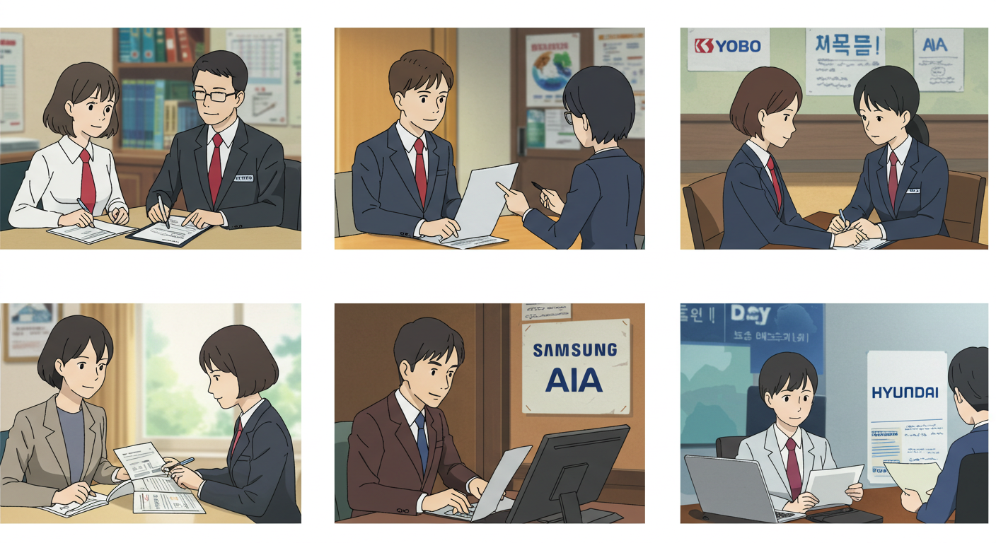 각 보험사 상품을 상담받는 장면 모음