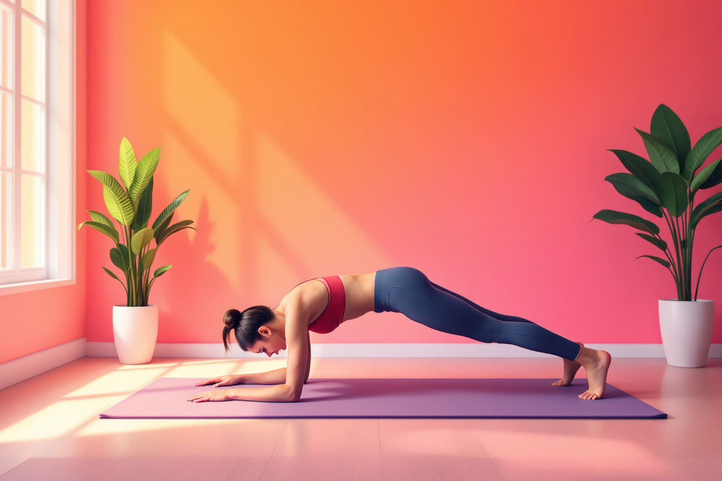 플랭크를 정확한 자세로 하고 있는 여성 이미지