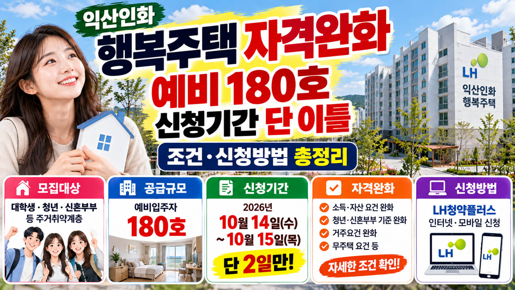익산인화 행복주택 자격완화 예비입주자 180호 모집 및 10월 14~15일 신청 안내 이미지