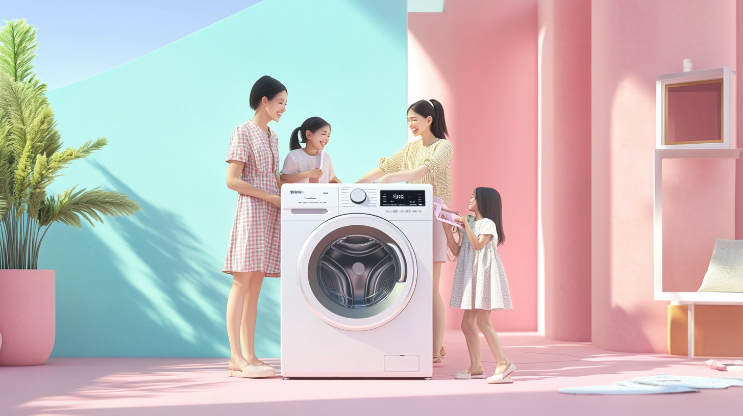 가족이 다양한 선택지와 결제 옵션으로 세탁기 구독 서비스를 즐기는 모습
