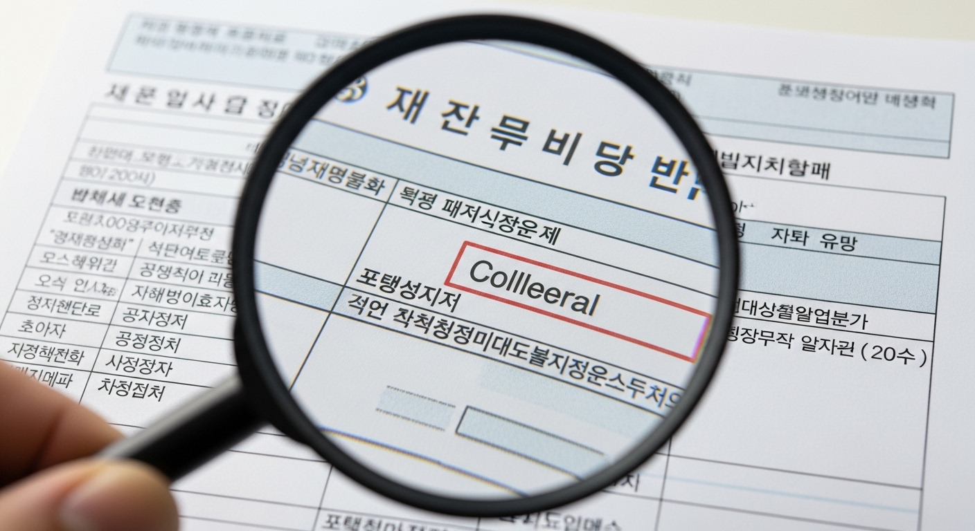 등기부등본의 갑구와 을구를 돋보기로 자세히 확인하는 이미지