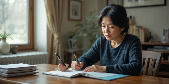 췌장암 3기 치료 과정을 다이어리에 기록하고 있는 여성의 모습