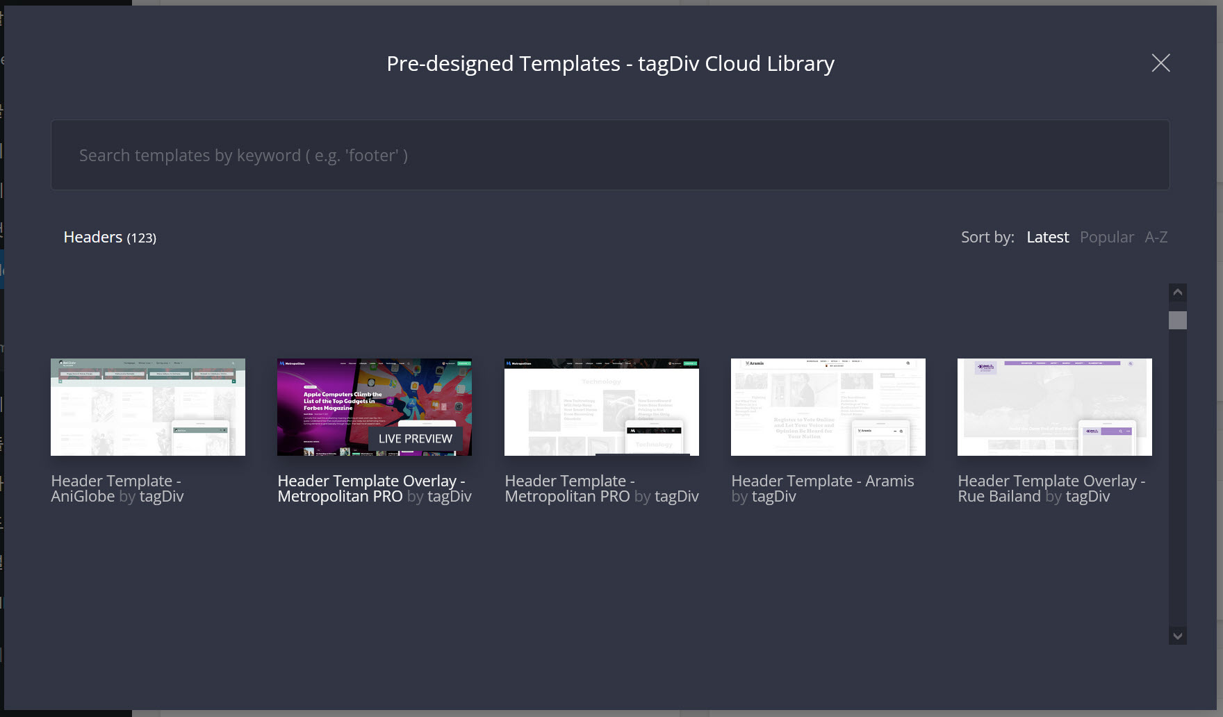 뉴스페이퍼 테마 Cloud Library 템플릿 로드하기