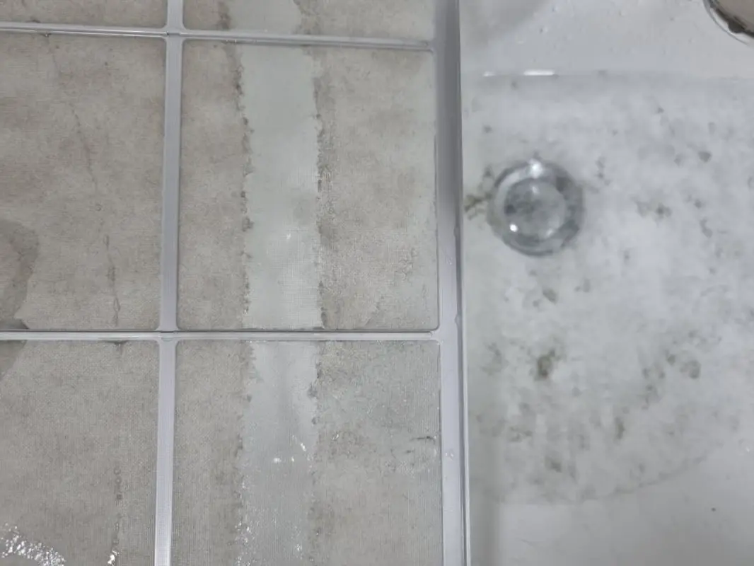 프리필터를 물세척하면서 먼지가 물에 둥둥 떠다니고 먼지자국이 난 사진이다.