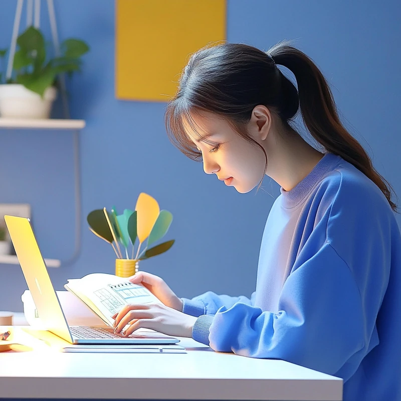 3040 직장인 여성 투자자가 노트북과 노트를 활용해 퇴근 후 주방에서 연금ETF와 삼성전자 2분기 실적을 분석하는 모습. 실전 투자, 노후 자산 관리, 스마트 파이낸스, ETF 추천, 삼성전자 실적이 모두 어우러진 현대적인 생활 금융 장면