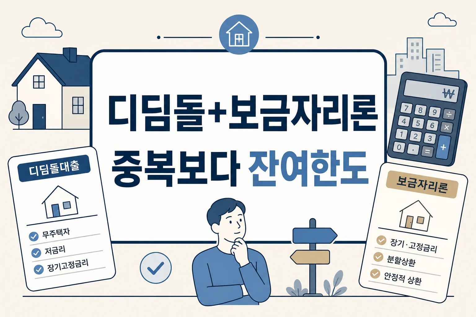 디딤돌대출 보금자리론 동시 이용 판단에서 중복 대출보다 잔여한도와 선순위 구조를 먼저 봐야 함을 안내하는 썸네일 이미지