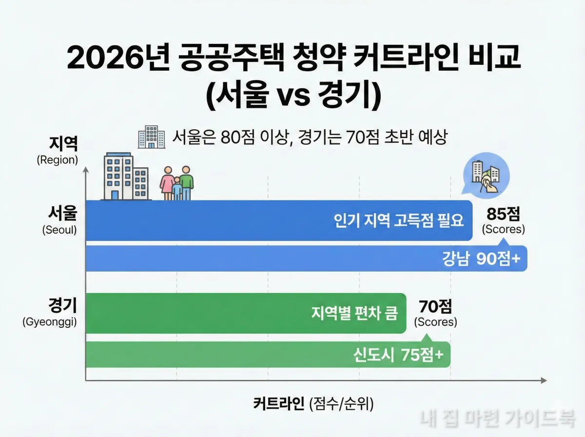 2026년 서울 및 수도권 공공분양 커트라인 비교 그래프