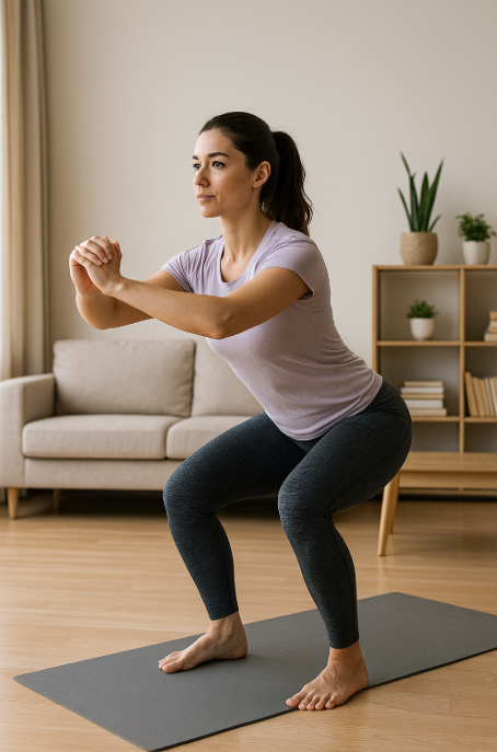 30대중년여성 홈트레이닝 하는 사진