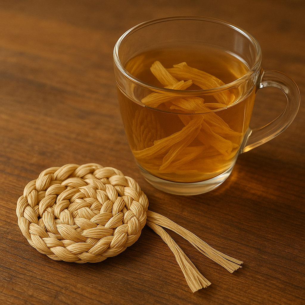 옥수수 껍질로 만든 차와 티코스터