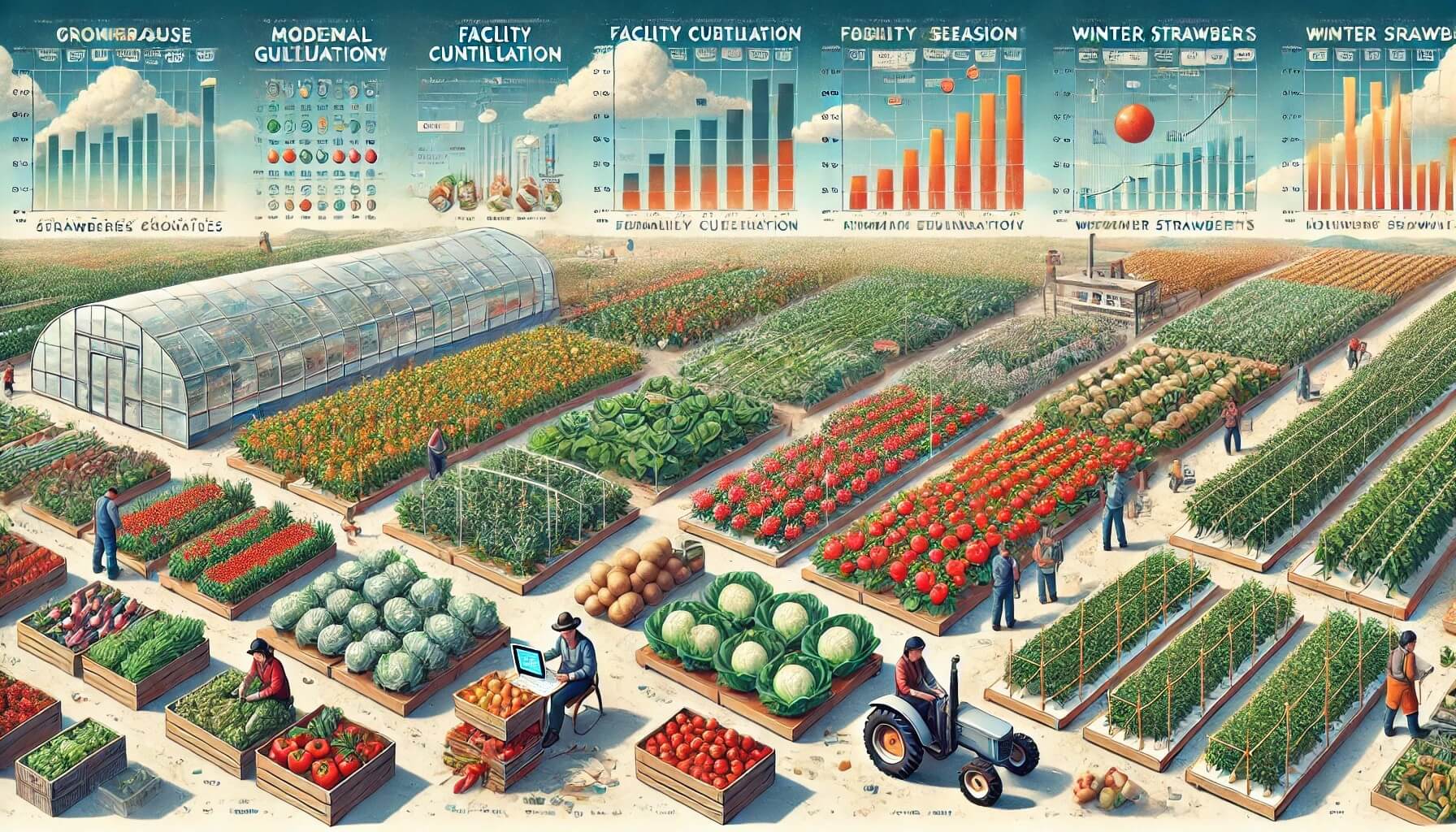 작물별 수익 구조를 시설재배, 노지재배, 계절성 시장으로 나누어 매우 직관적으로 보여주고 있는 이미지