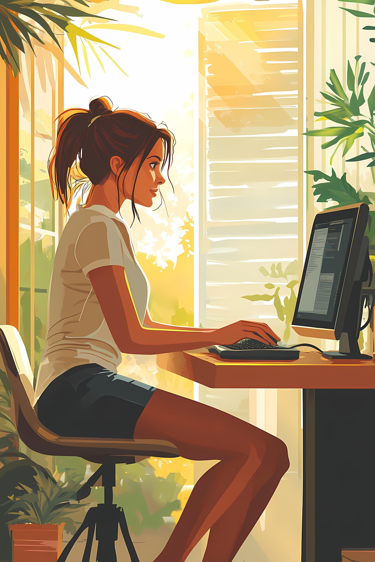 여성이 일하고 있는 일러스트