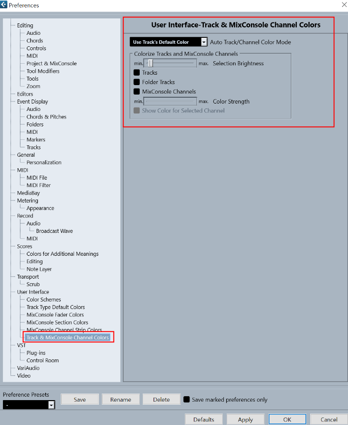 Track & MixConsole Channel Colors
