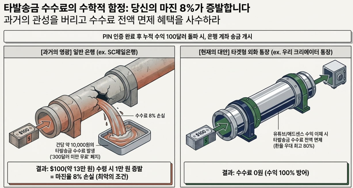SC제일은행 우리은행 크리에이터 통장 타발송금 수수료 1만원 면제 혜택 비교