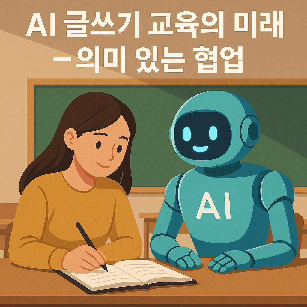 AI와 학생이 의미 있게 협업하며 글쓰기 하는 모습