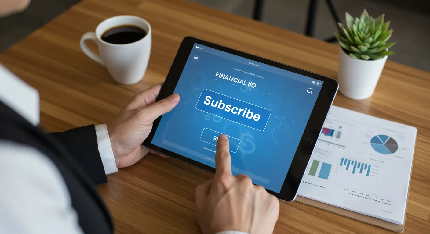 사업 금융 지식을 얻기 위해 태블릿으로 금융 뉴스레터를 구독하는 한국인 사업가