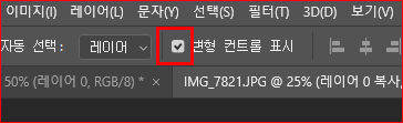 변형 컨트롤 표시에 체크