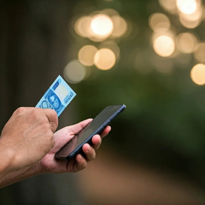 휴대폰을-한-손에-들고-다른-한손에는-돈을-들고있는-이미지