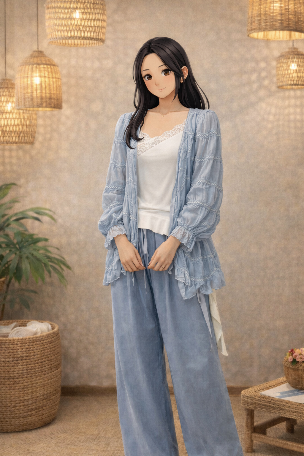 linen blouse with pants summer outfit
minimal breathable linen look
clean summer daily outfit