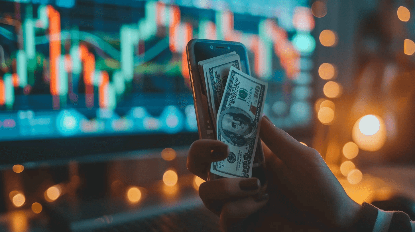 스마트폰과-달러를-쥐고-있는-손