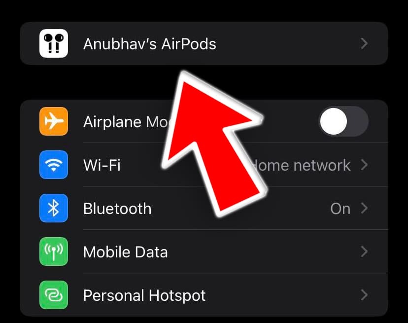 애플 설정에 표시되는 에어팟 메뉴