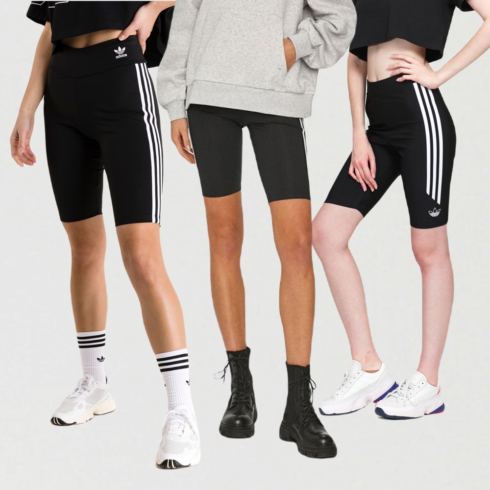 아디다스 우먼스 바이크쇼츠 숏 레깅스 삼선 트레포일 하이웨스트