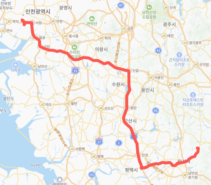 안성-인천-8830-1번-버스-노선-지도