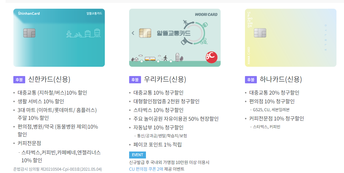 알뜰교통카드 후불카드 설명