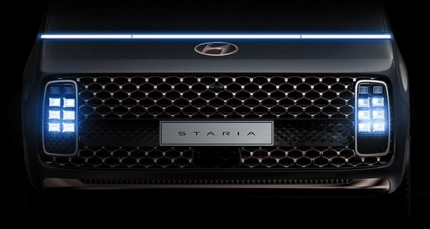 스타리아 전면부 아이스큐브 타입의 full LED 헤드램프 모습