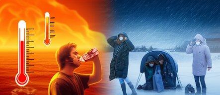 극과 극의 날씨를 표현하였음