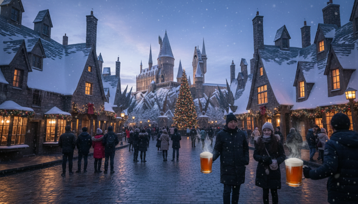 겨울 시즌 축제 분위기로 꾸며진 유니버설 베이징 리조트 해리포터 테마 구역