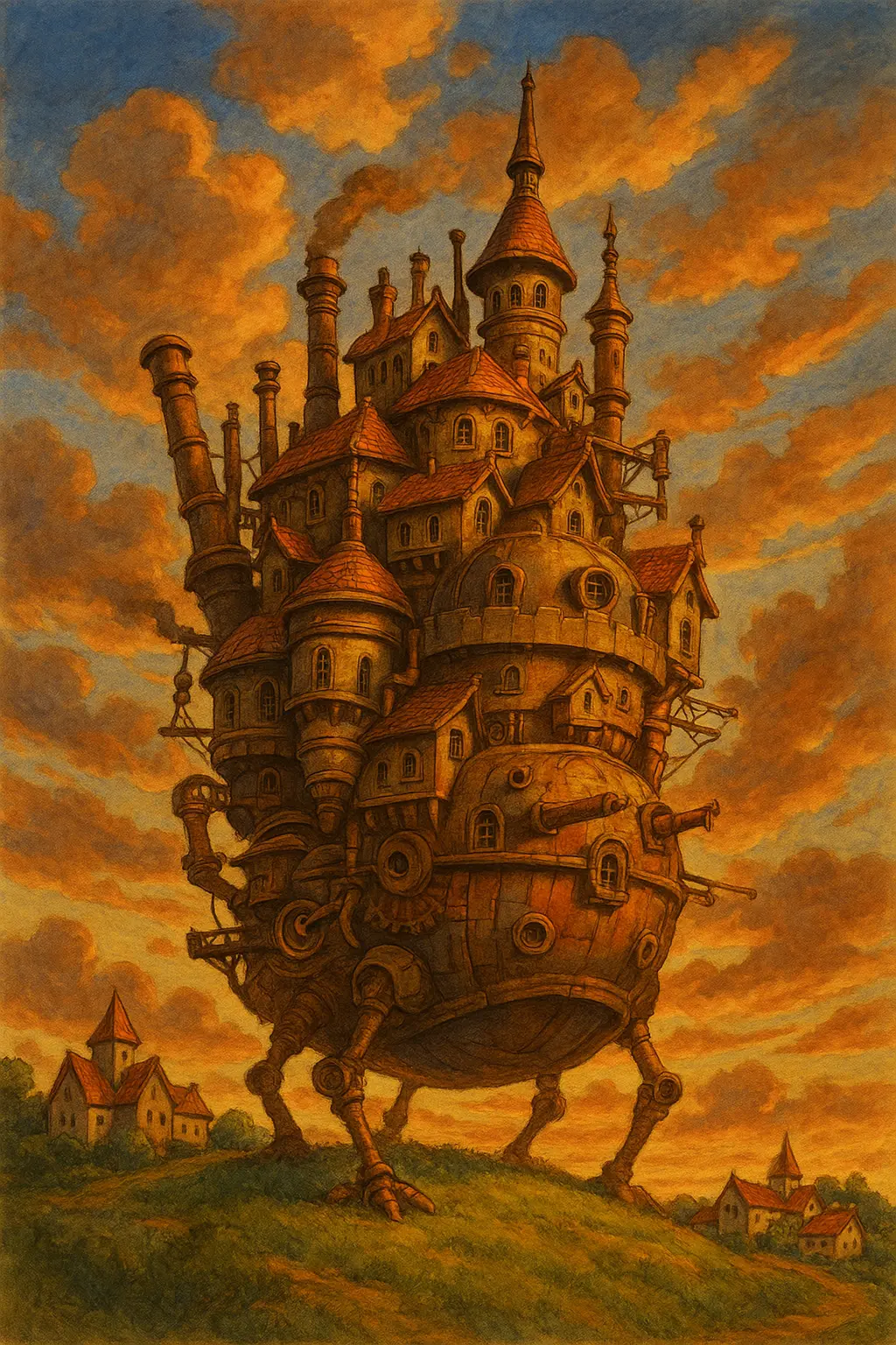 Create a Studio Ghibli image in the style of Howl's Moving Castle- 챗지피티로 생성한 지브리 하울의 움직이는 성 스타일 이미지