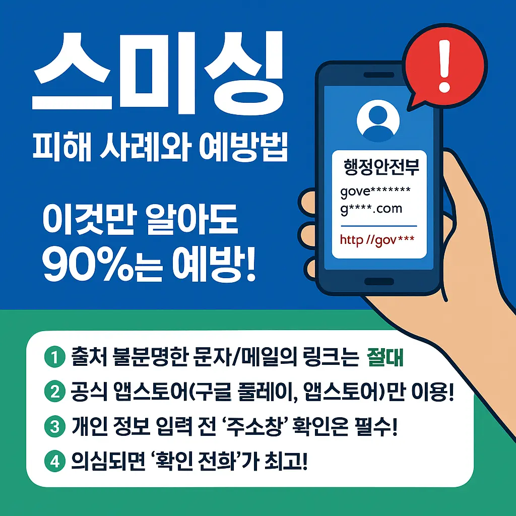 스미싱 피해사례를 확인하여 개인정보유출에 주의 하시길 바랍니다.
