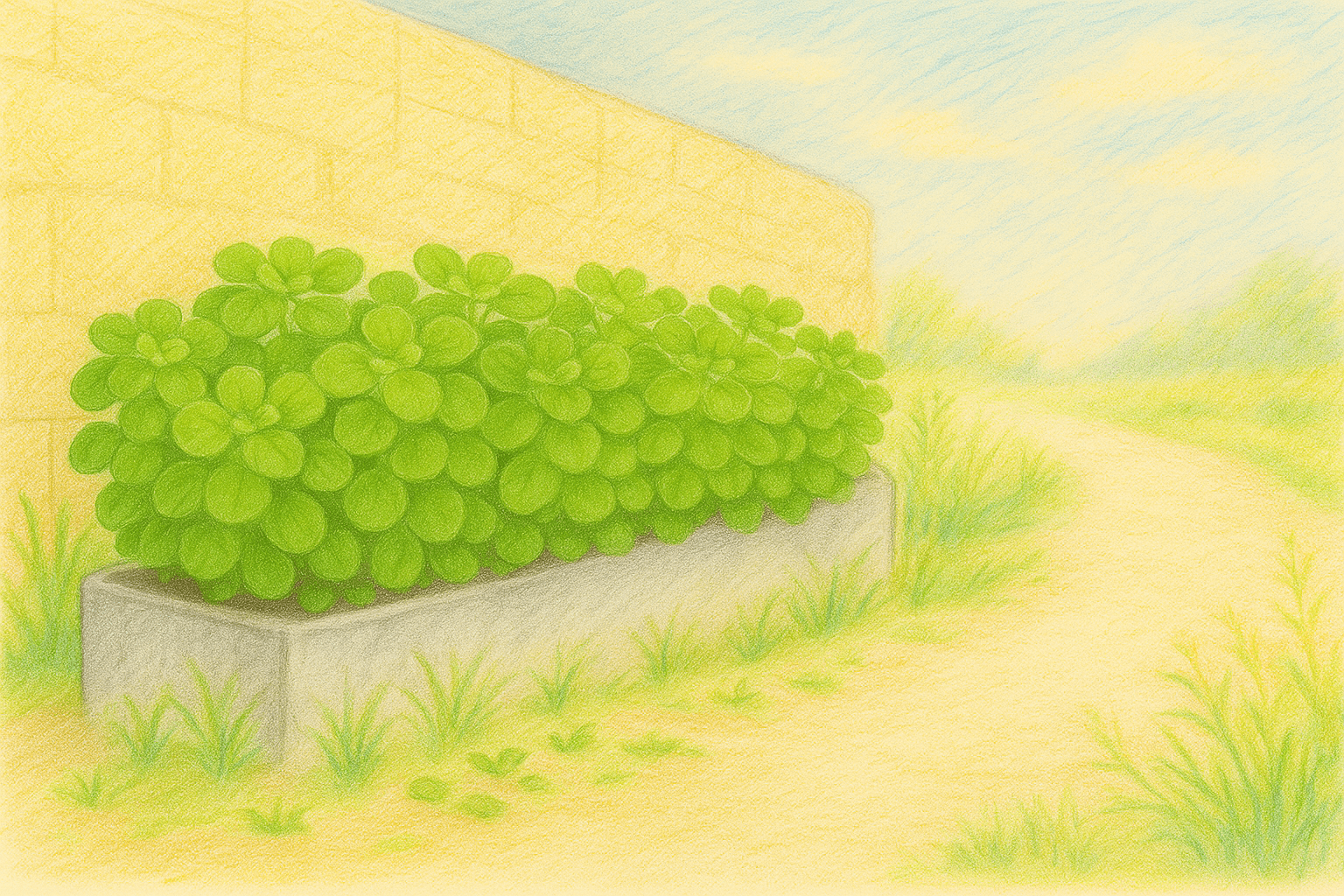 화단의 장미허브 화분들