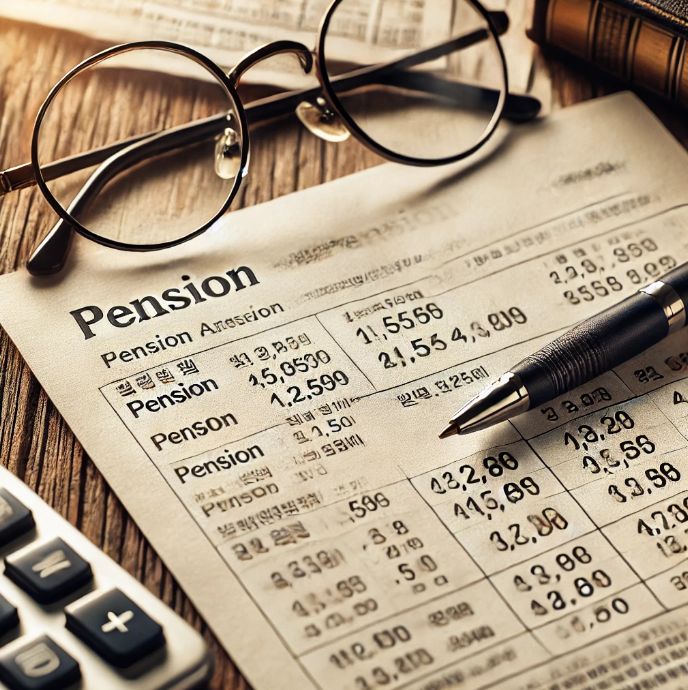 연금 관련 내용이 있는 금융 문서 확대한 모습