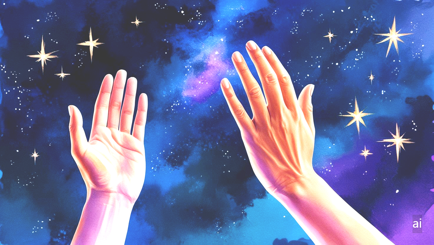 밤 하늘을 향해 든 두 손