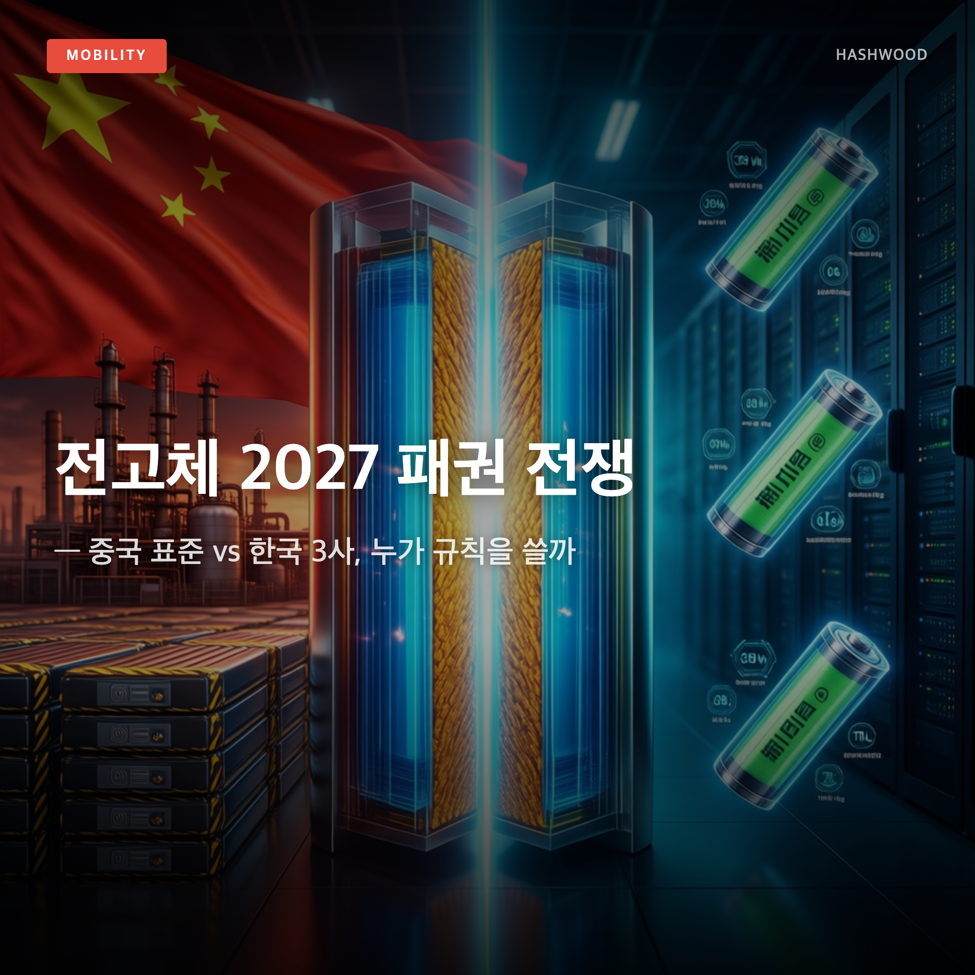 그림: 전고체 2027 패권 전쟁 — — 중국 표준 vs 한국 3사, 누가 규칙을 쓸까