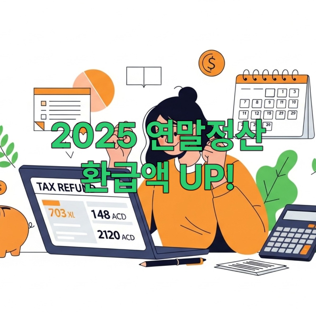 2025년 연말정산을 미리 준비하여 환급액을 확인하며 기뻐하는 사람의 모습.