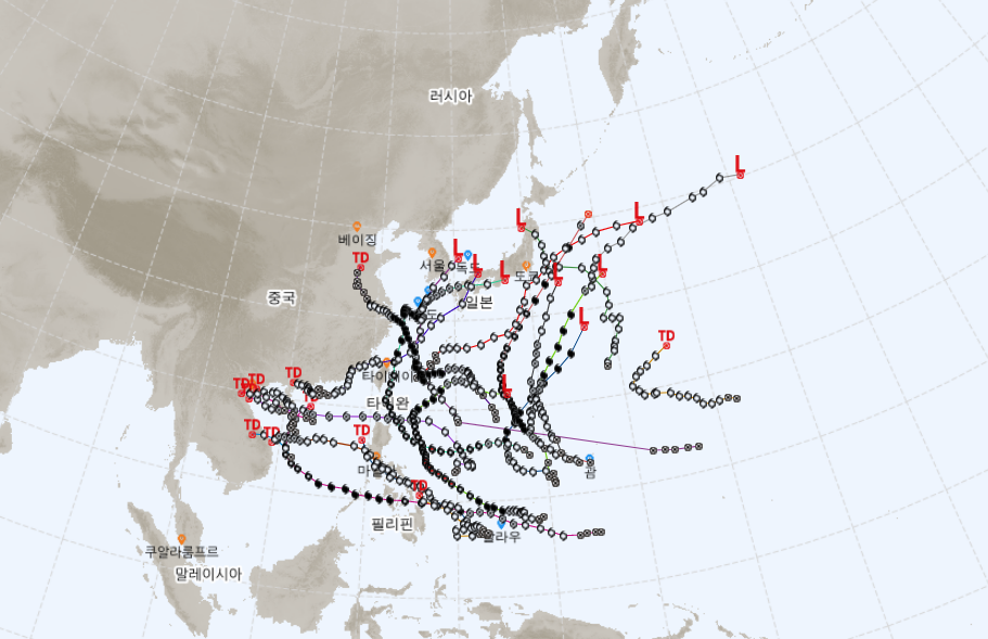 2021년 태풍 경로 모음