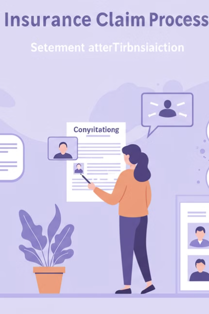 시민안전보험 가입 및 청구 절차 안내하는 여성 일러스트