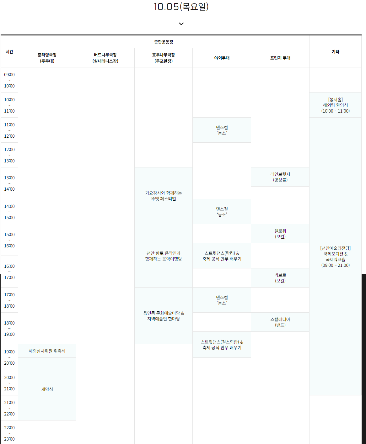  천안흥타령 춤 축제 일정