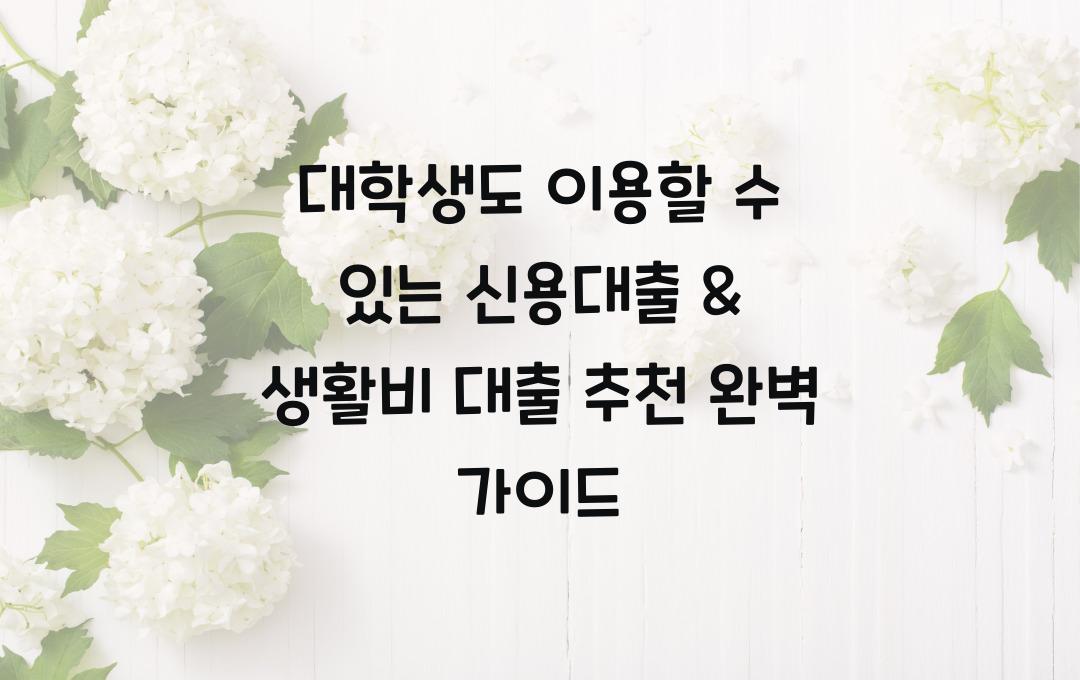 대학생도 이용할 수 있는 신용대출 & 생활비 대출 추천