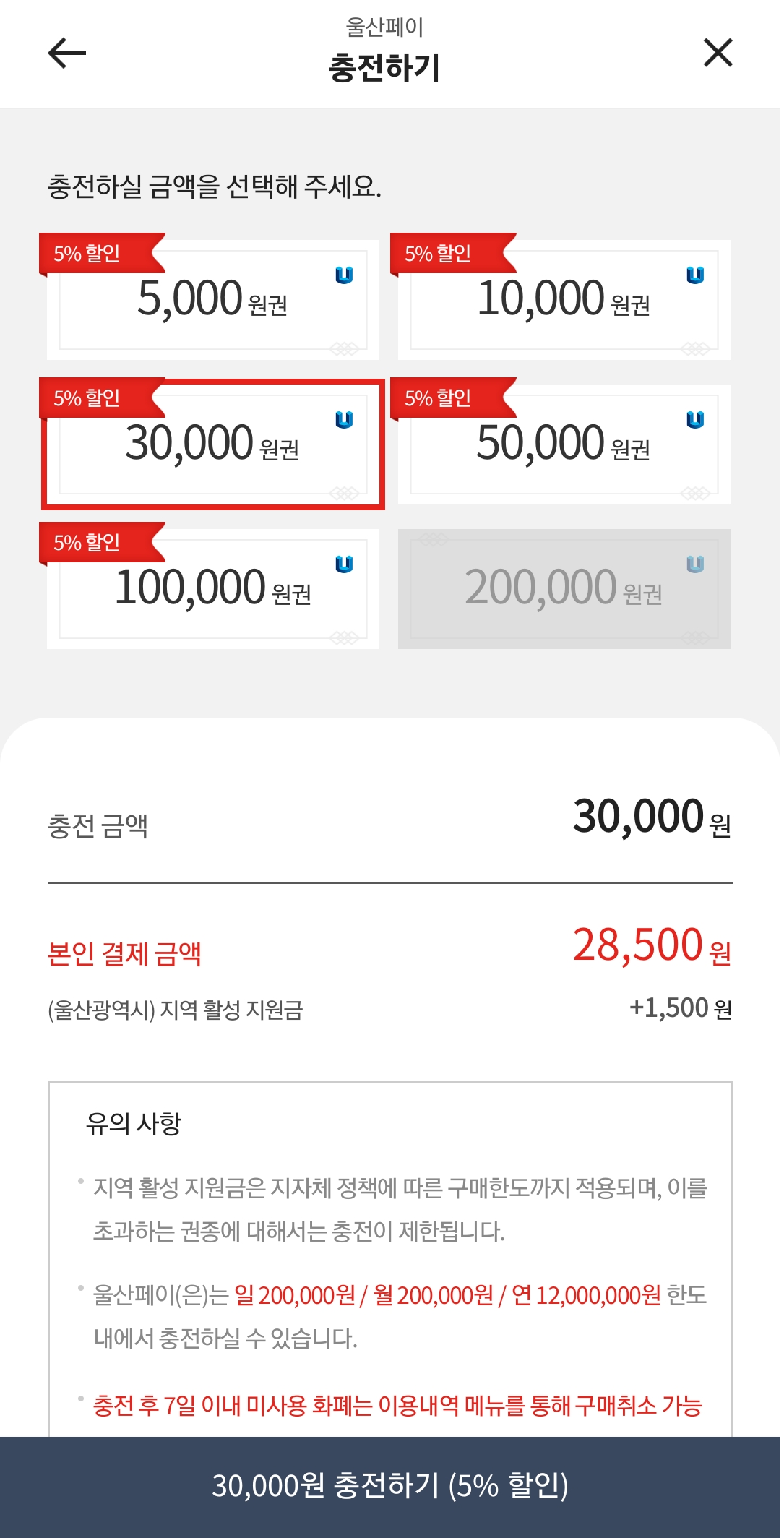울산페이 충전한도 및 사용법