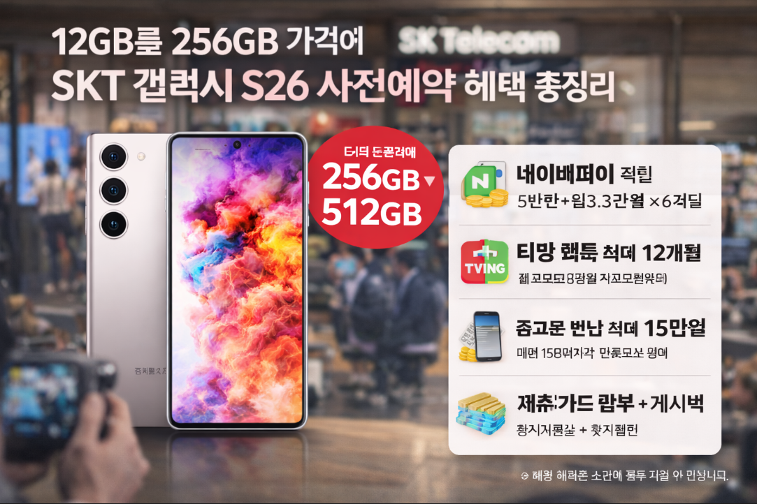 SKT 갤럭시 S26 사전예약, 256GB 가격에 12GB 받는 꿀팁 총정리