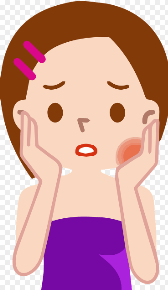 이빨이 아픈 여성이 뺨을 부여잡고 있는 모습