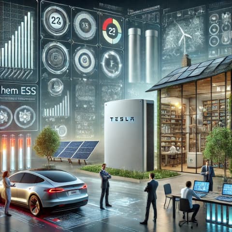 Tesla Powerwall 설치 모습, LG Chem ESS 시스템 이미지
전기화학 실험실, 데이터 시각화 인포그래픽
관련 기술을 연구하는 엔지니어들의 협업 장면