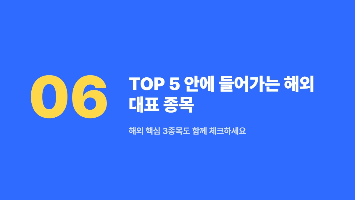 TOP 5 안에 들어가는 해외 대표 종목 — 해외 핵심 3종목도 함께 체크하세요
