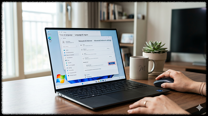 Windows 네트워크 초기화 설정을 확인하는 모습