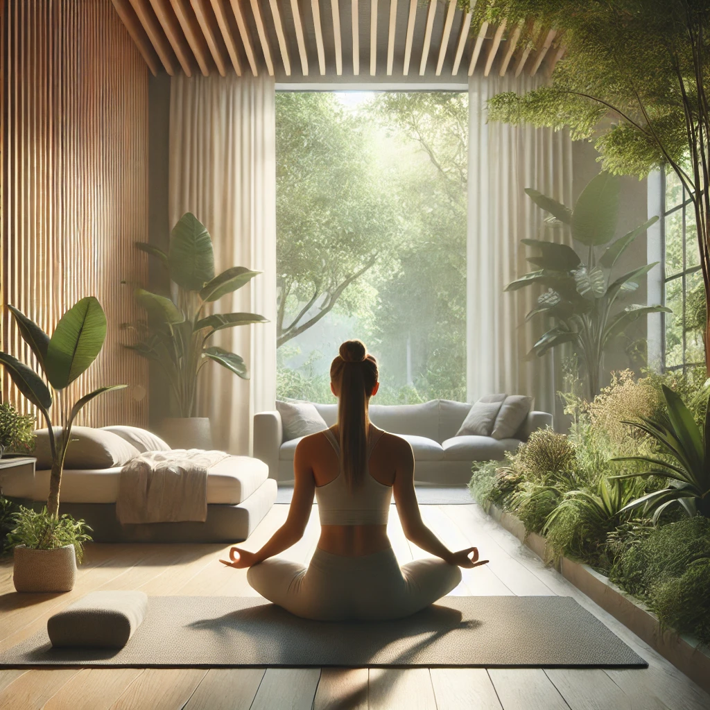 요가와 명상이 주는 고요하고 균형 잡힌 분위기를 시각적으로 표현한 이미지