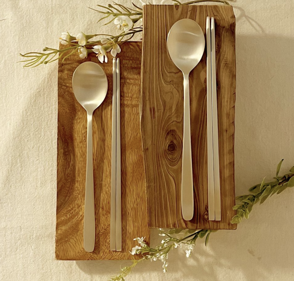 모던 디자인 방짜유기 수저 젓가락 2인 세트